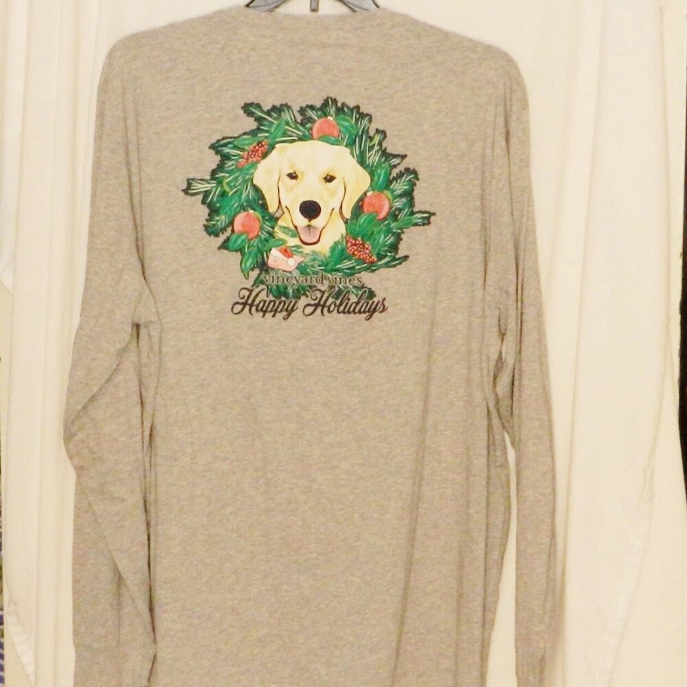 Vineyard Vines $48 Men's Long Sleeve Holiday Retriever Gray Pocket T Sz XXL NWT